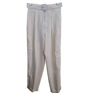 Casual Corner NWT Linen Blend Belted Cuffed Pleated Ivory Dress Pants Size 8
